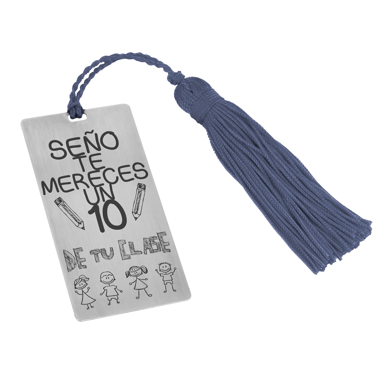 Segnalibro in argento per profes "Ti meriti un 10" con nappone colorato - Regalo per insegnanti - Fine corso (blu, 2 facce)