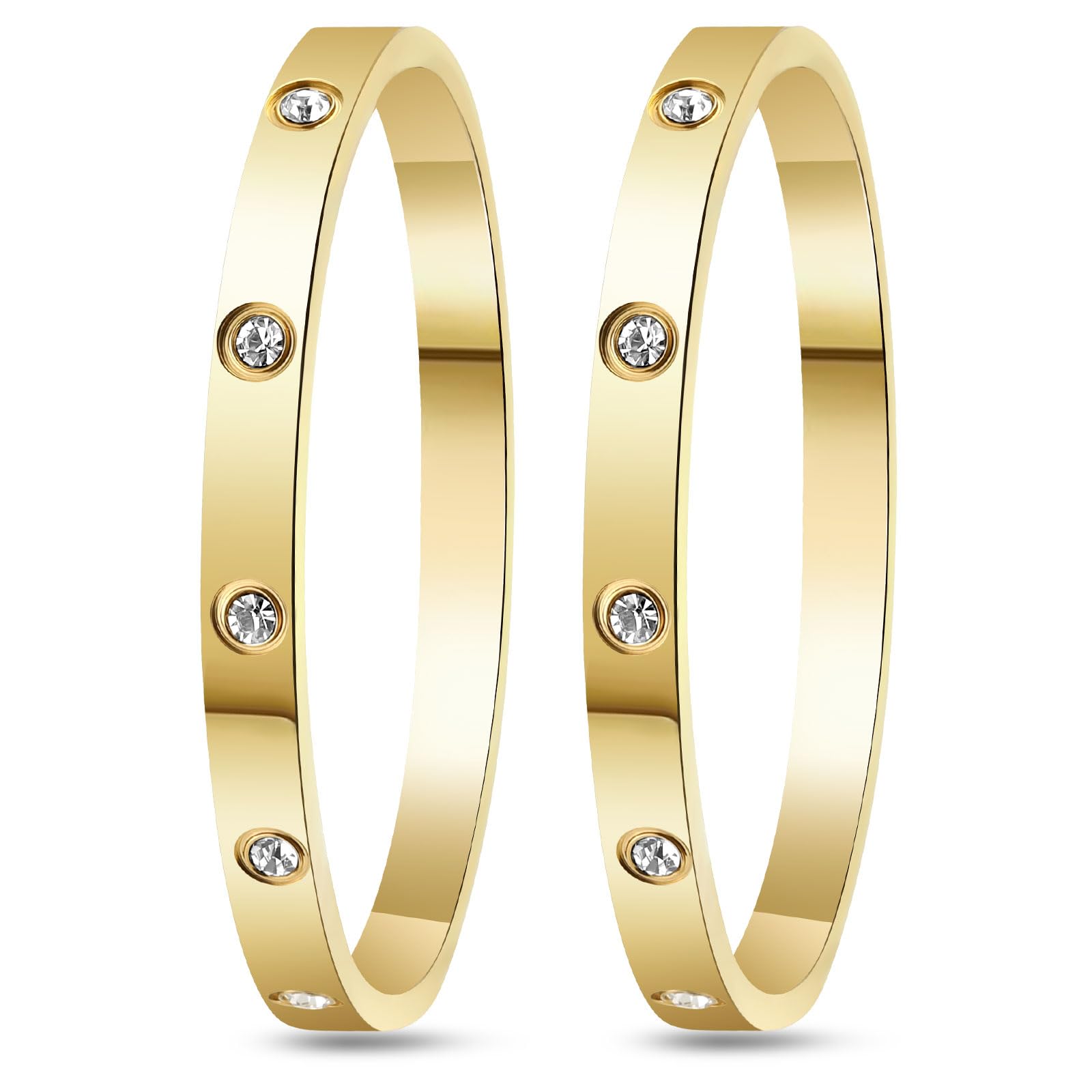 2Pcs 18K Gold-Plated Love Bangle Bracelets Set for Women