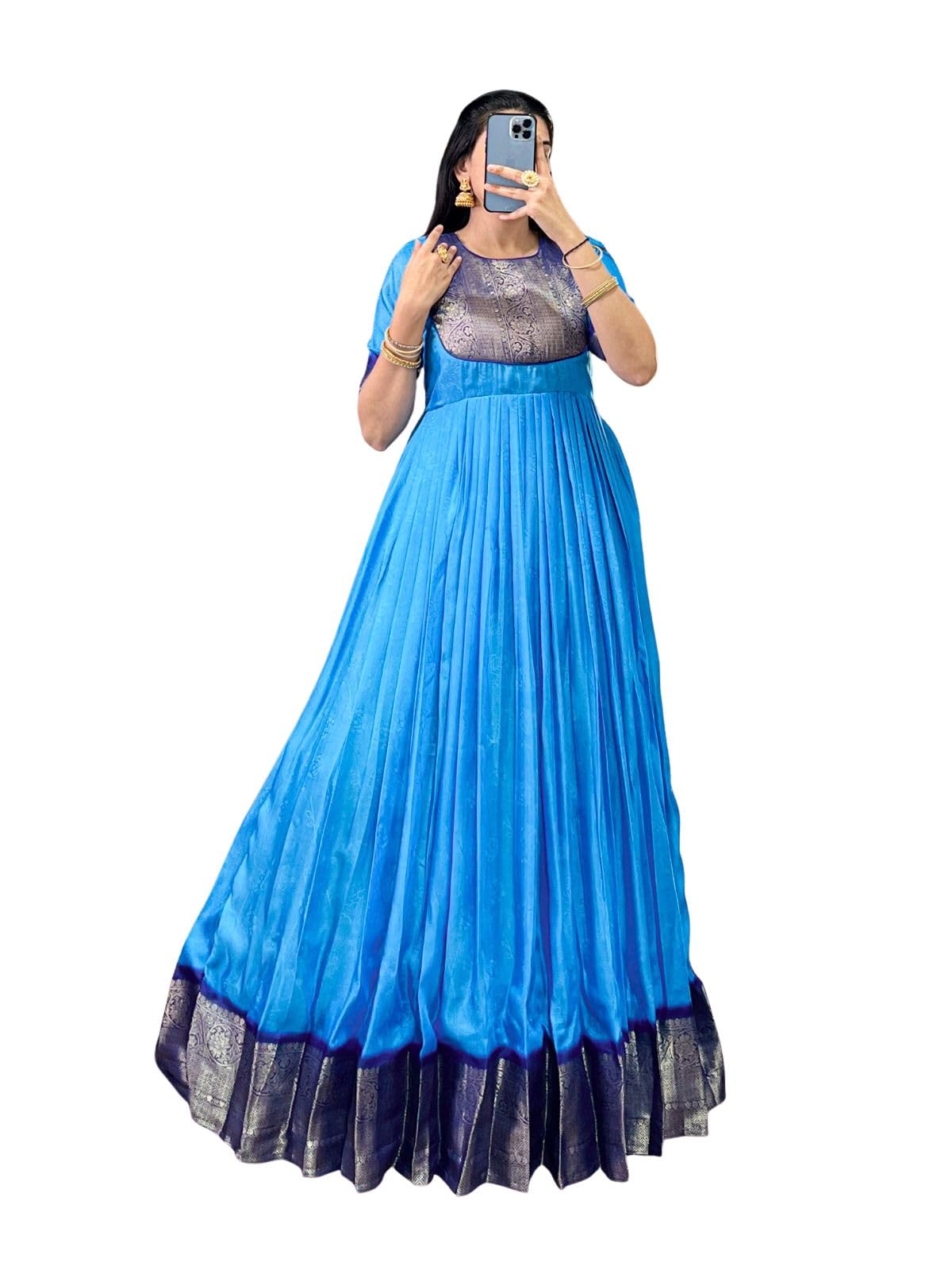 Cotton Blend Enhanced with Classic Zari Weaving with Silk Lining Long Gown/Maxi/Dress for Festival Or Function Use (Alterable L to XL Margin Size)-image-48