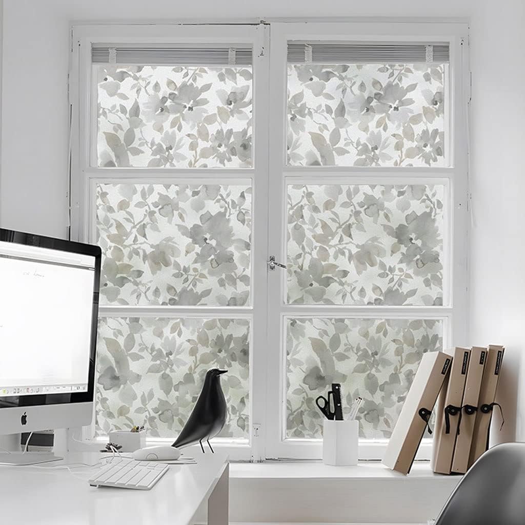 Window Privacy Film Window Film Window Film Flower Pattern Decorative Glass Sticker Window Sliding Door Film Privacy Static Frosted Anti-Peeping Film Blackout Window Film Window Films