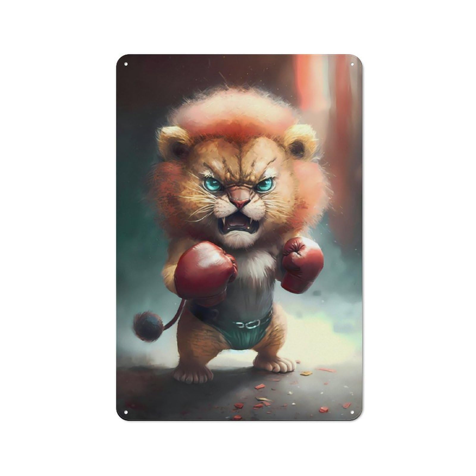 Junmoney Angry Lion Cub Boxer Vintage Printed Metal Sign 30X20cm For Café Or Home Bar, New Home Wall Decor For Hospitality Decor Collectors
