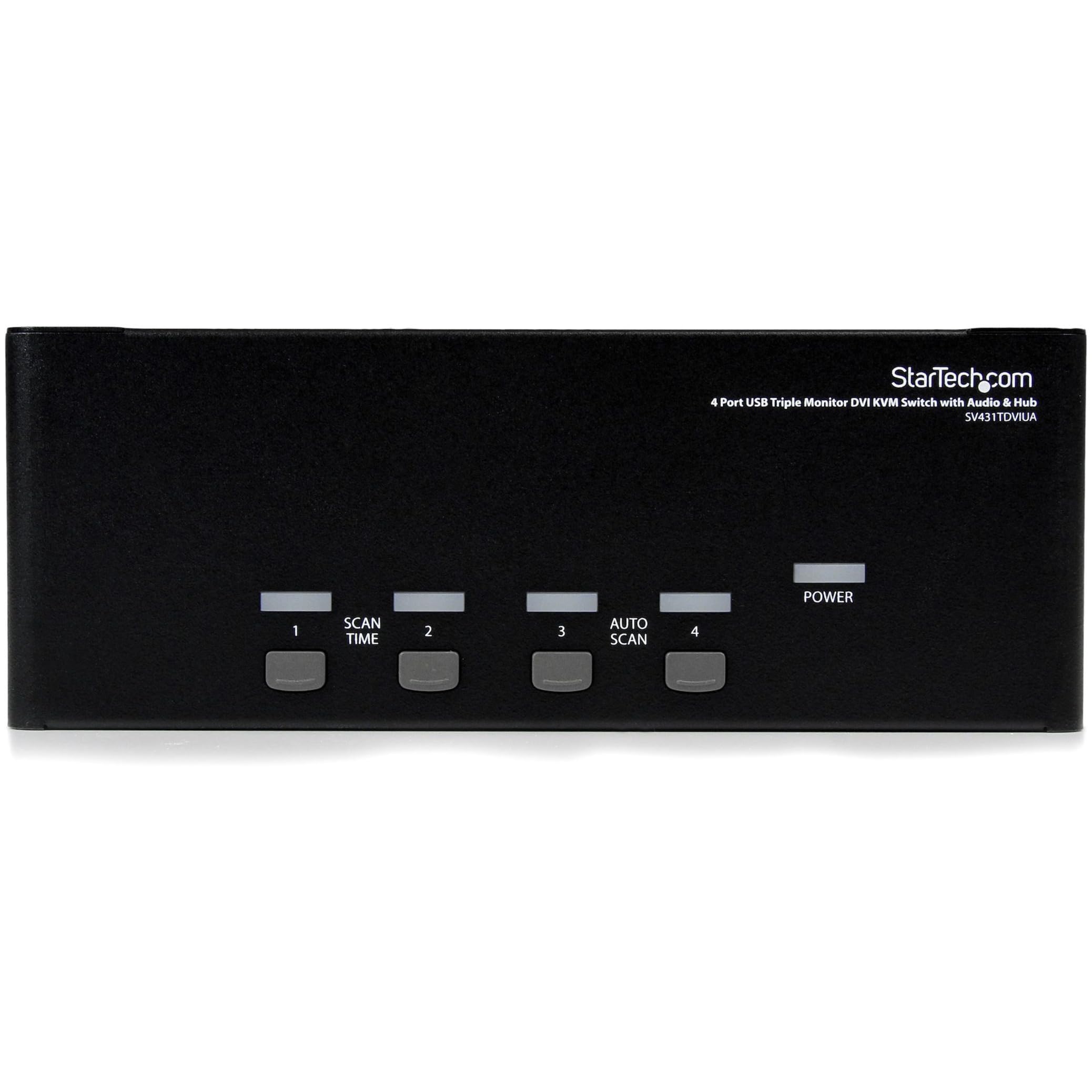 StarTech.com 4 Port Triple Monitor DVI USB KVM Switch with Audio & USB 2.0 Hub - Multi Monitor KVM - USB DVI KVM Switch (SV431TDVIUA),Black