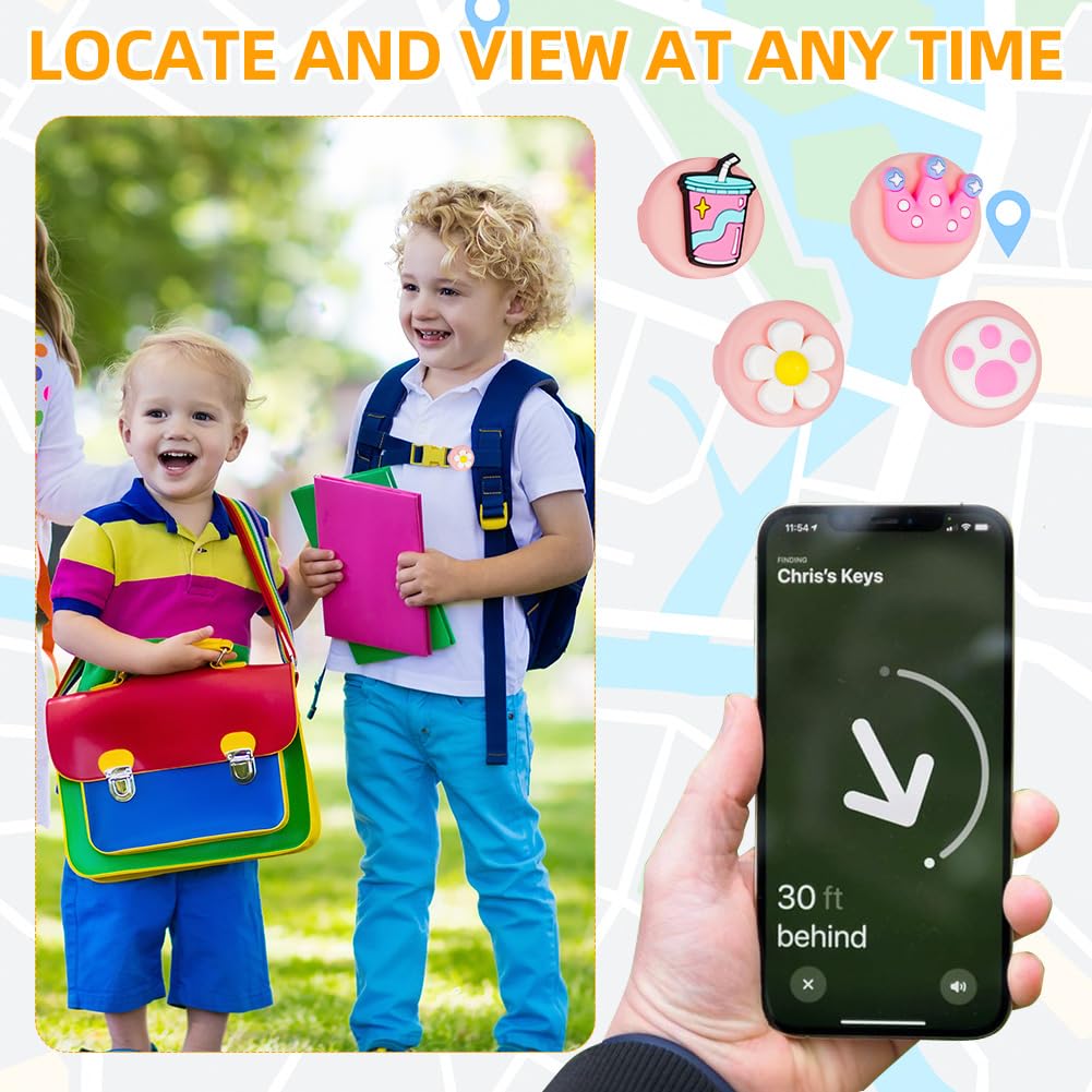 AXFEE Porta Air Tag para Zapatos de Niños, 2 Funda y 4 Patrones de Dibujos Animados, Air-Tag Impermeable Funda de Silicona Suave, para Cordones Zapatos de Niños, Mascotas Collar(Rosa) — view 8