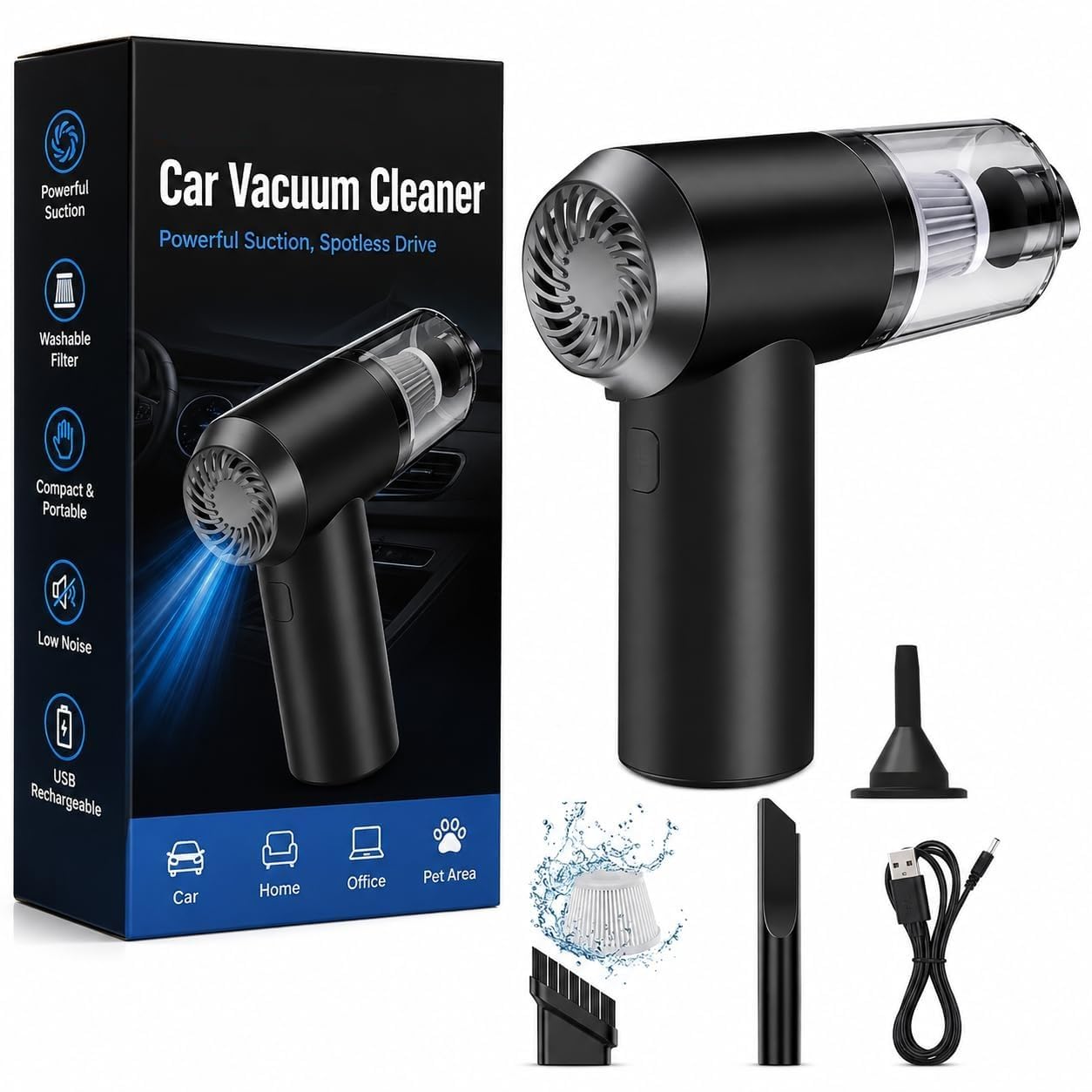 Wireless Mini Car Vacuum Cleaner, Portable Handheld Vacuum for Car Interior, Home & Office Cleaning, Compact Rechargeable Dust Cleaner for Travel & Daily Household Use, Black-image-25