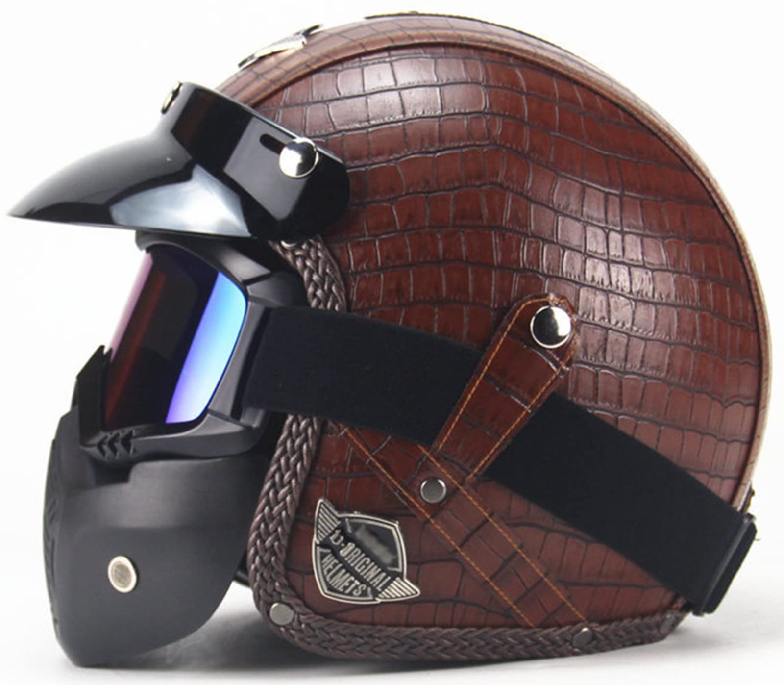 BAUTI Casco Motocicleta Retro Cara Abierta con Máscara Y Gafas Casco Jet 3/4 para Adultos Medio Casco Equitación Aprobado por ECE para Hombres Y Mujeres Ciclomotor Scooter A,XL=(61-62CM)