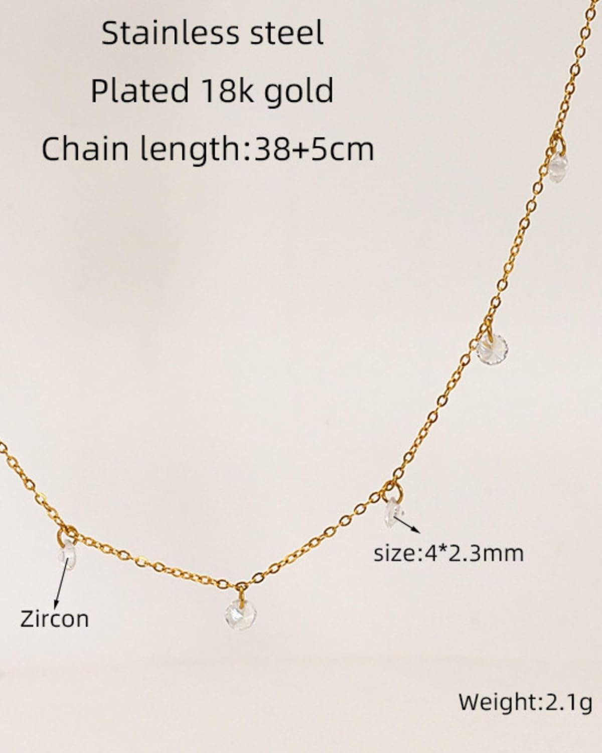 Layered Necklace for Women 18K Gold Plated Stainless Steel Rhinestone Choker Square Letter Pendant Necklace Initial Necklaces Trendy Simple Jewelry for Daily Wear Gifts - Image 7