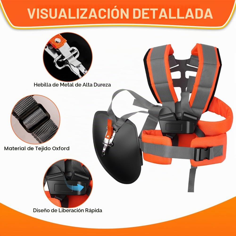 Correa de Hombro para Cortacésped, Correa de Cortacésped Ajustable de Doble Hombro, Nylon Duro, para Desbrozadora y Cortacéspeds (Anchura de Los Tirantes Cómoda)-Gris Anaranjado