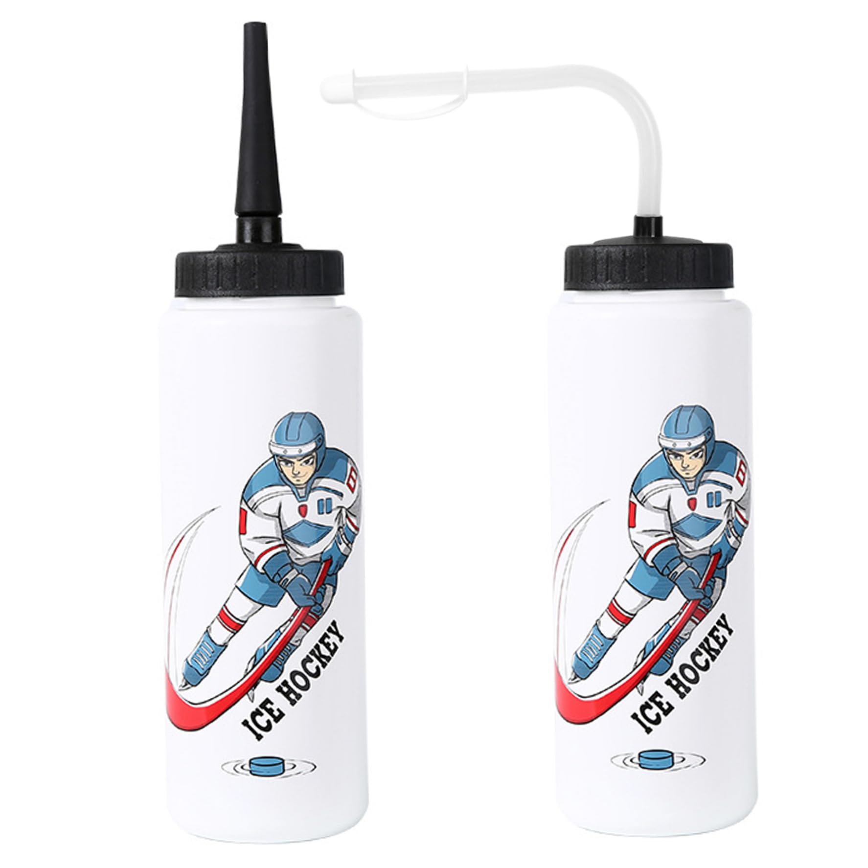 Hoveeluty 2Pcs Hockey Water Bottle With Long Straw, 1L Easy Squeeze Water Bottle, Leakproof Sports, With Straw For Football Hockey Lacrosse Kettle Bike Football