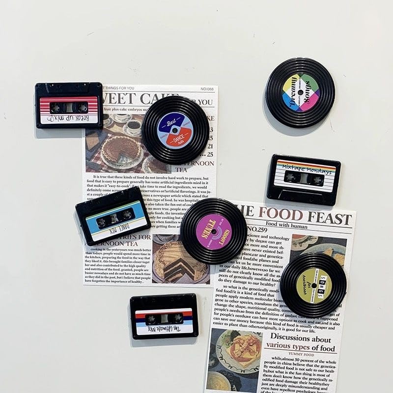 Set 8 imanes decorativos retro vinilo y cassette miniatura 6