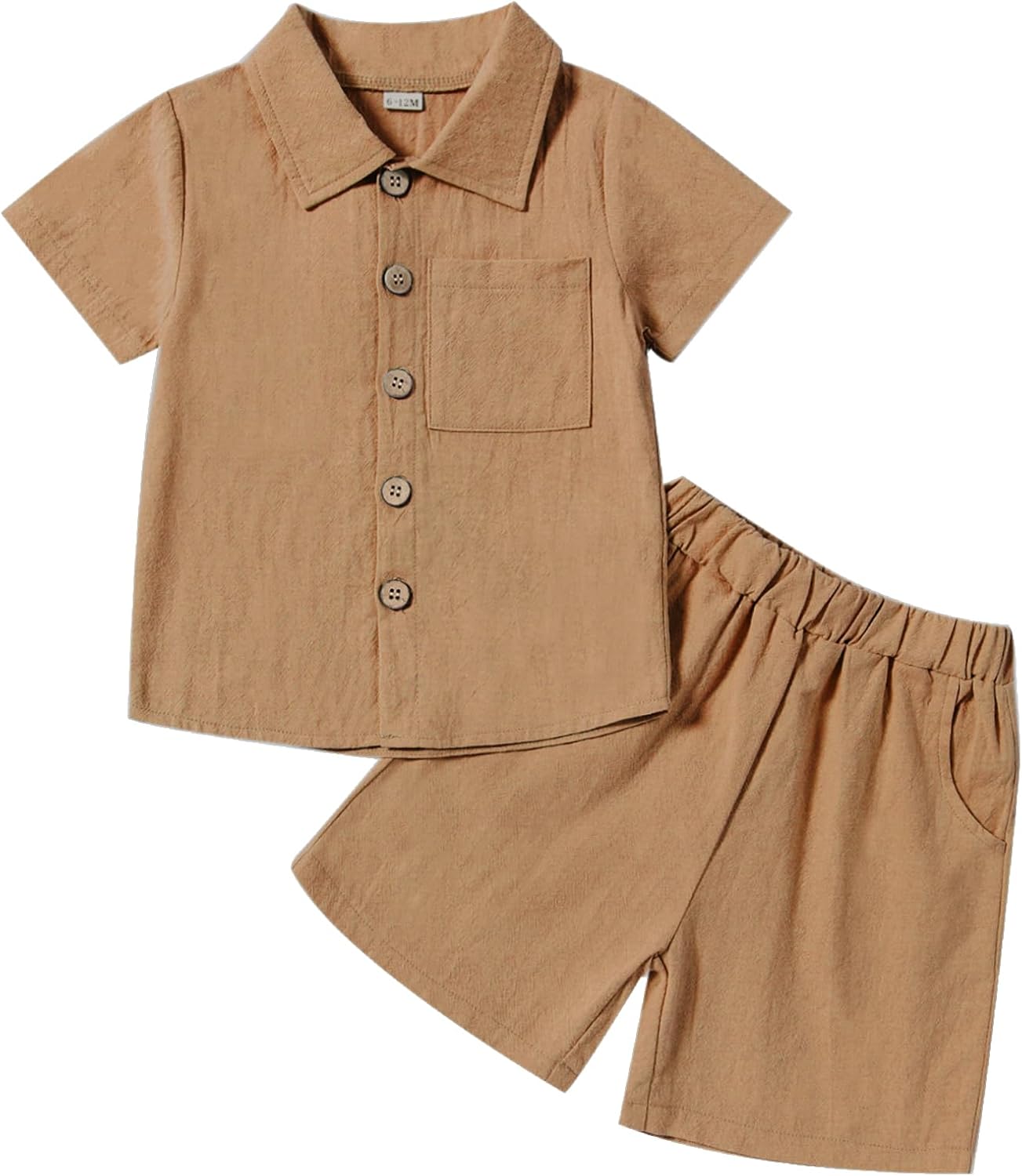 Neutocd Toddler Baby Boy Summer Clothes Cotton Linen Short Sleeve Solid Button Down Shirt Shorts Set Outfits with Pockets