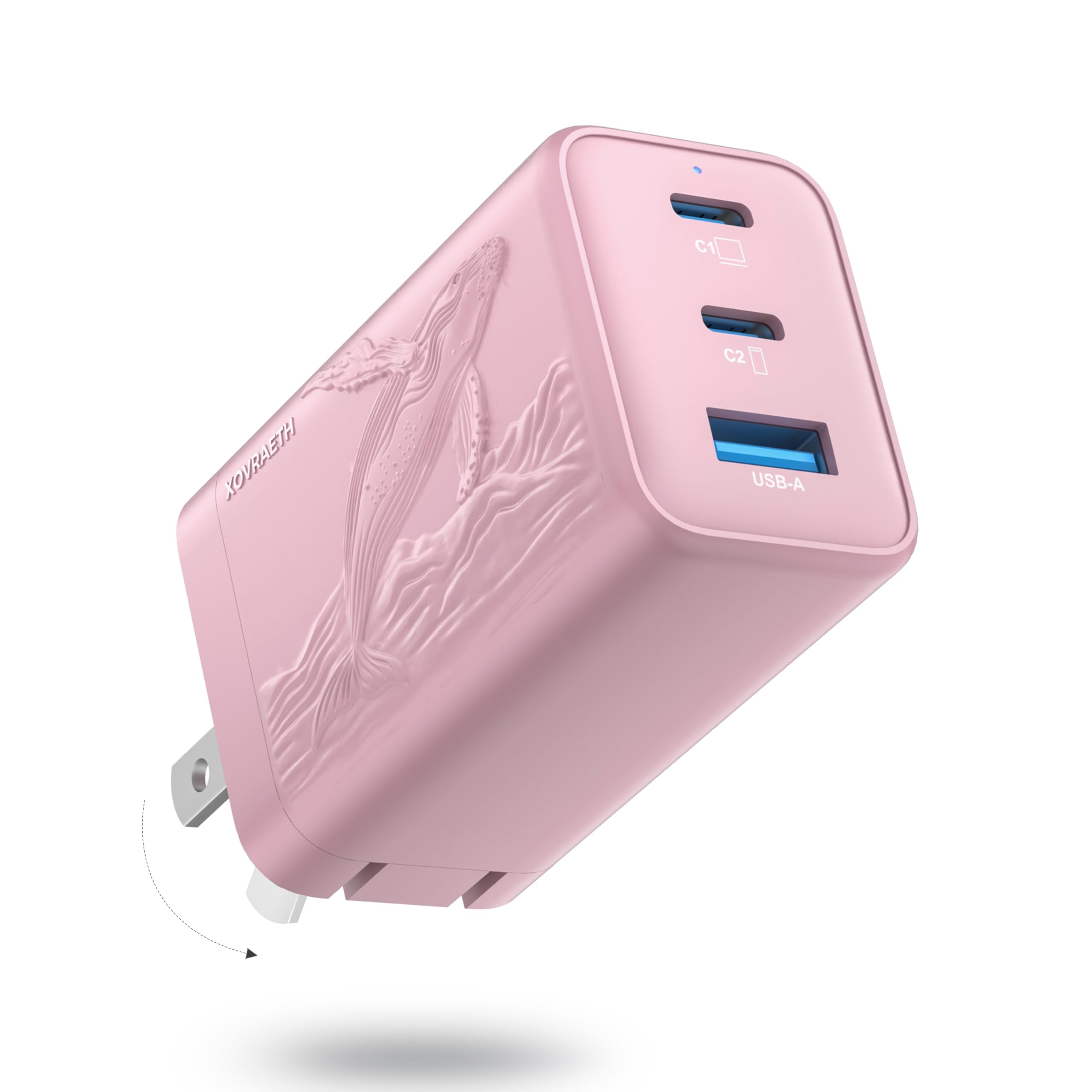 65W GaN Fast Charger Block 3-Port USB C Wall Charger Compact Foldable Design Compatible with iPhone 16 15