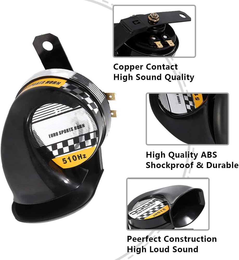 115DB 510Hz Car Horn Truck Horn 12V Horn,Waterproof Electric Snail Horn Air Horn for Motorcycle Auto Car Scooter