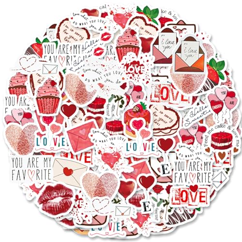 JAXICREY 92Pcs Heart Stickers Romantic Valentines Stickers Self Adhesive Waterproof Love Sticker Cute Pink Sticker for Girls Valentines Day Weddings Suitcases Laptops and Letter Decoration