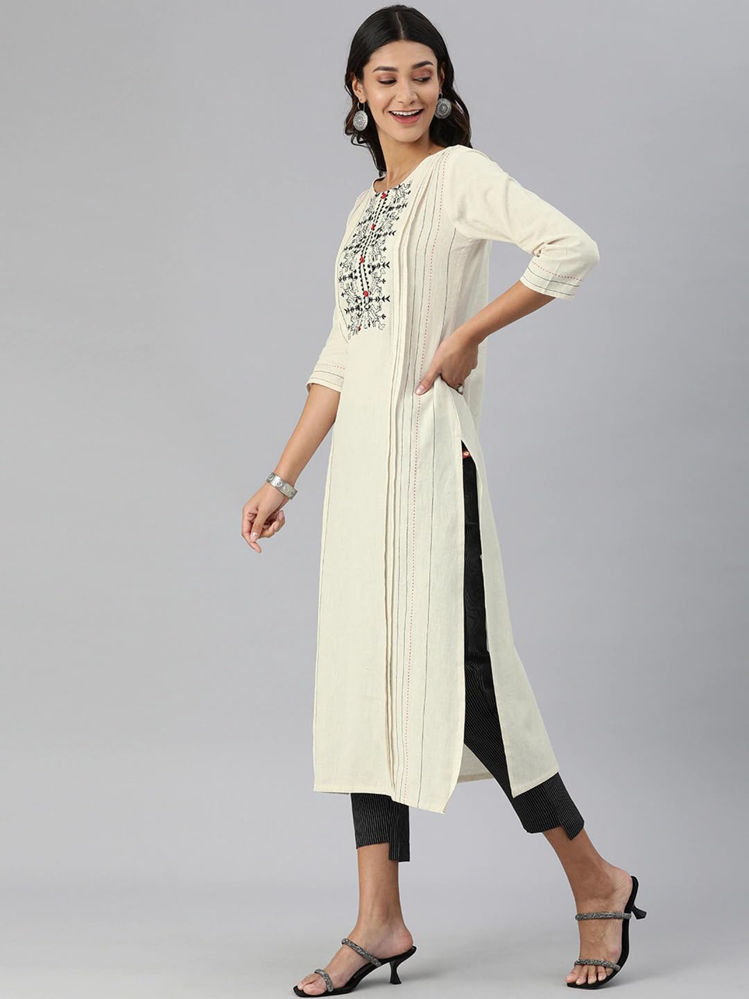 Varanga Women's Cotton Blend Solid Regular Kurta Set (Nv_Kks112191_Kks112192_Off White