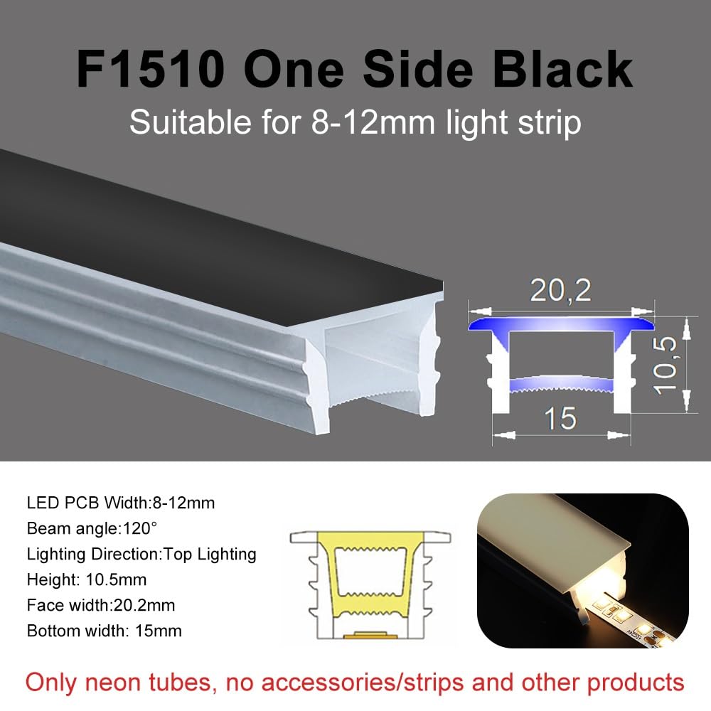 3 Meter langer, schneidbarer LED-Neon-Silikonkanal – 120° Abstrahlwinkel(F1510 Black)