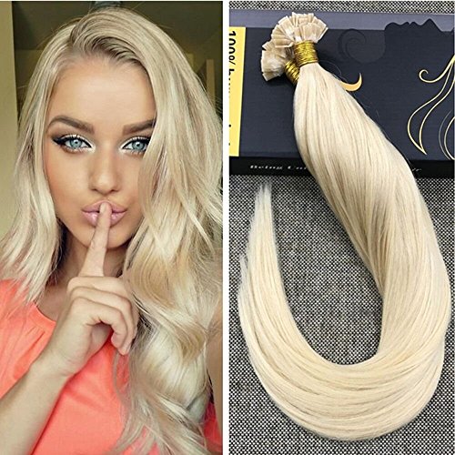 Pre Bonded 14inch Flat Tip Human Hair Extensions #613 Bleach Blonde Pre Bonded Fusion Hair Extensions Remy Hair
