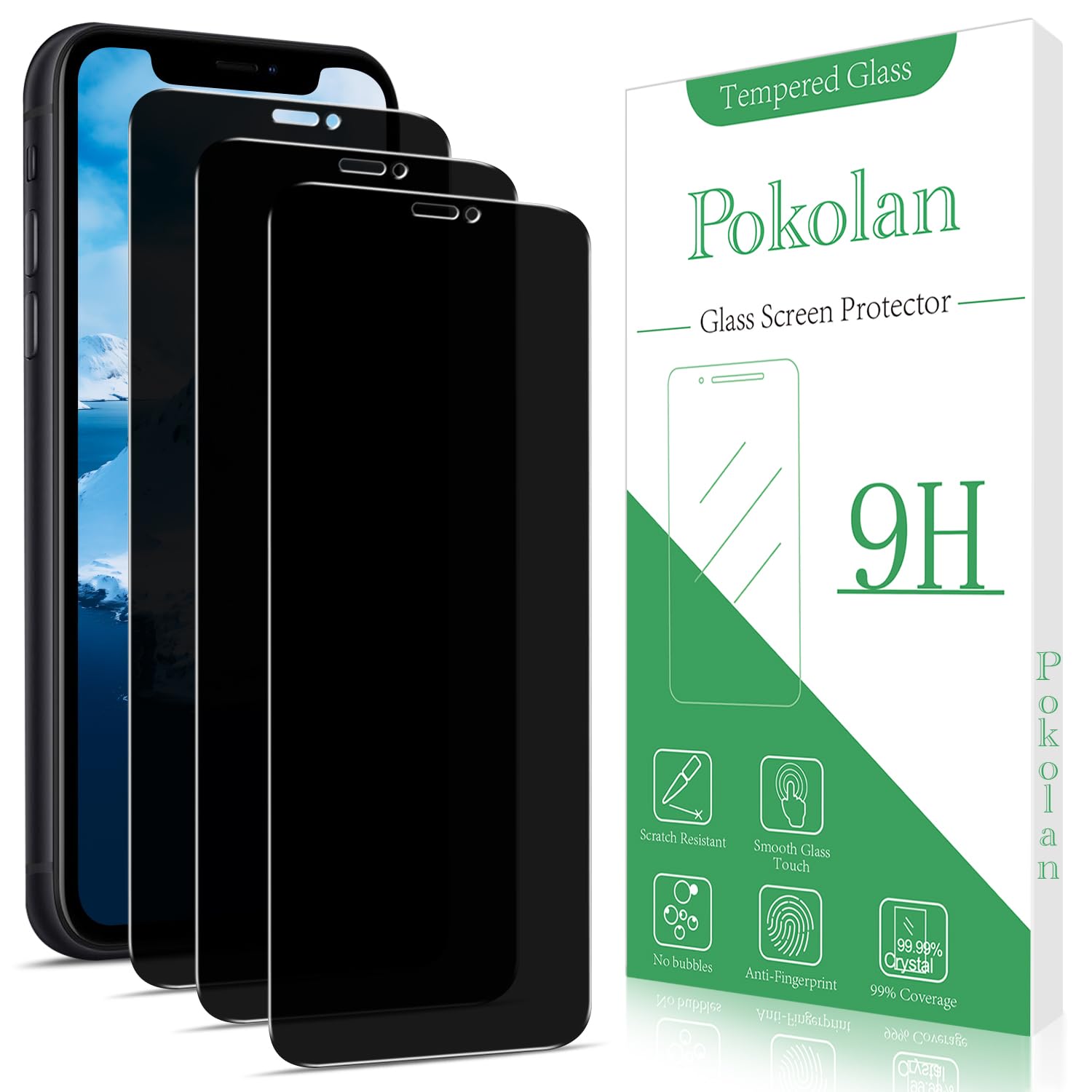 Pokolan 3 Piezas Protector Pantalla Privacidad para Apple iPhone 11, XR | Cristal Vidrio Templado Anti Espía, Antirrayas, Antihuellas, 9H Dureza