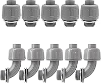 Moicstiy 10Pcs 1/2" NPT UL Listed Liquid Tight PVC Conduit Connectors - 5 Straight + 5 90° Fittings for Flexible Conduit