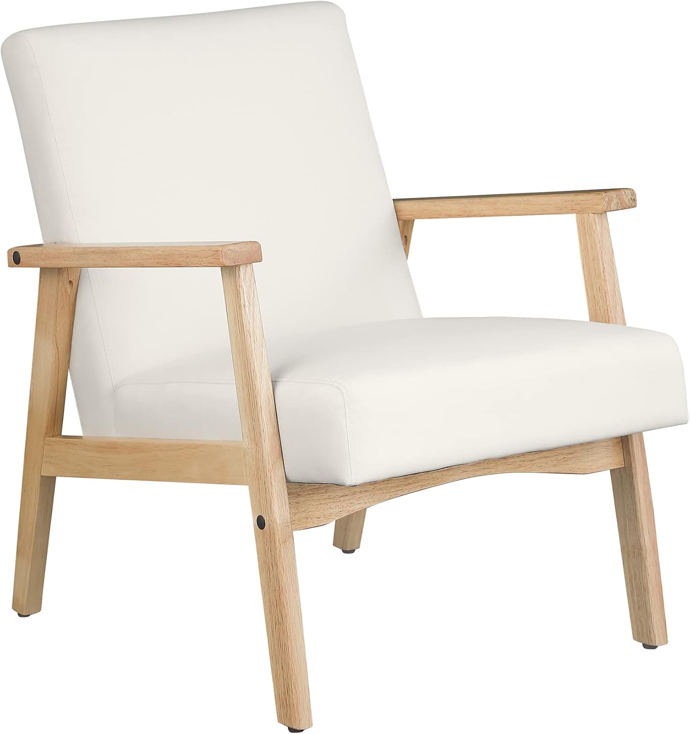 Morden Fort Mid Century Accent Chair, Thick Cushion Velvet Reading Chair with Solid Wood Frame Modern Arm Chair for Living Room Bedroom Beige