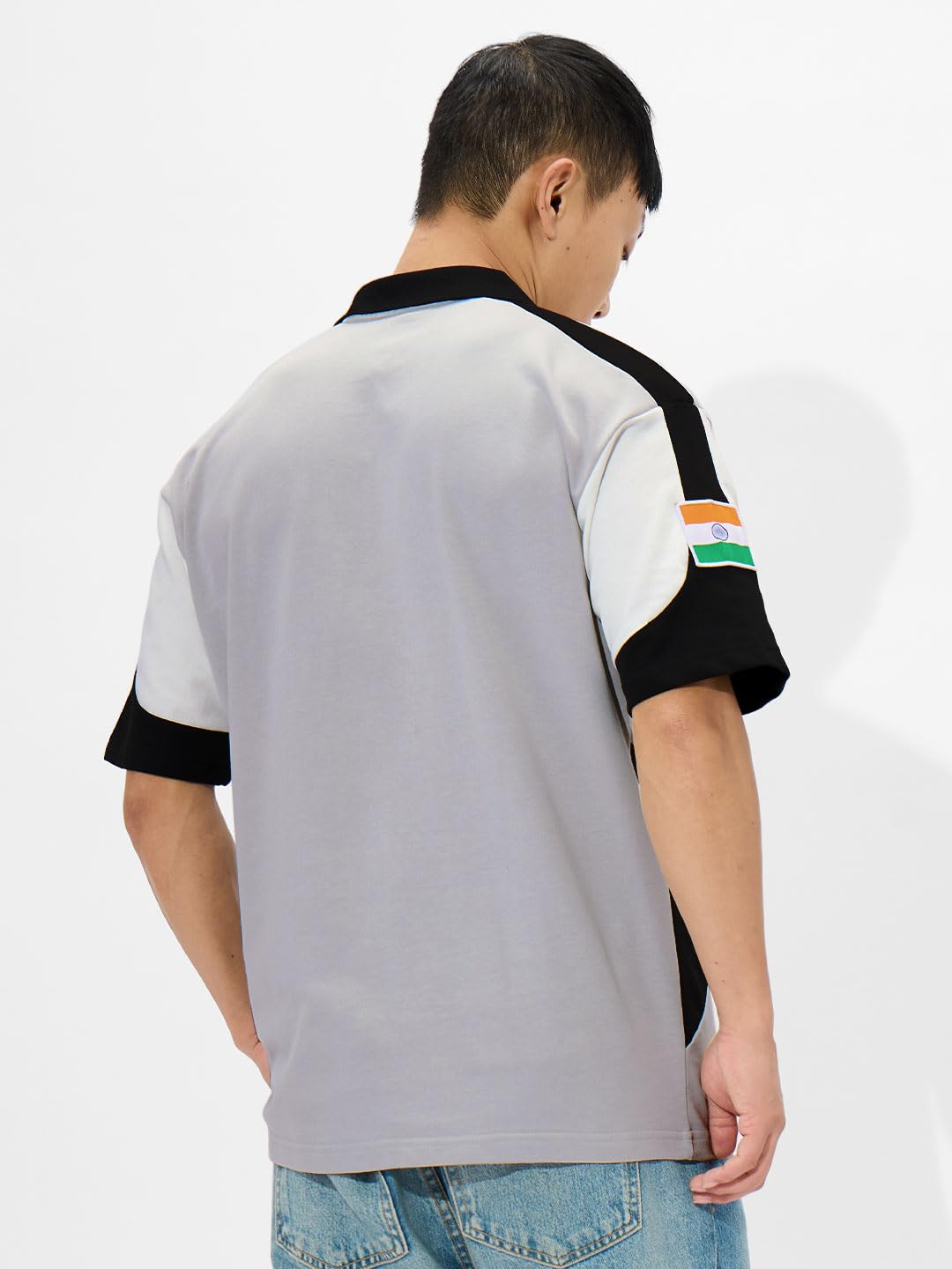 The Souled Store ISRO: Mission to The Moon Hombres y Niños Manga Corta Cuello Gris Gráficos Impreso Algodón Oversize Cremallera Polo