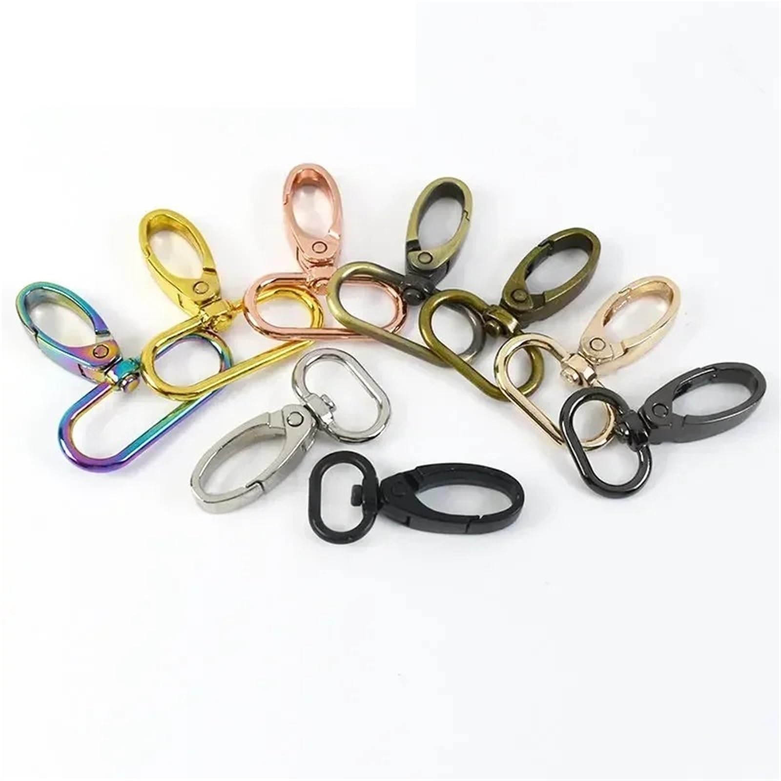 Drehbarer Karabinerhaken aus Metall | Mehrfarbige 13–38 mm drehbare Karabinerhaken, 20 Stück, for Taschen, Kragen, Gürtel, DIY(Colored,38mm-20Pcs)