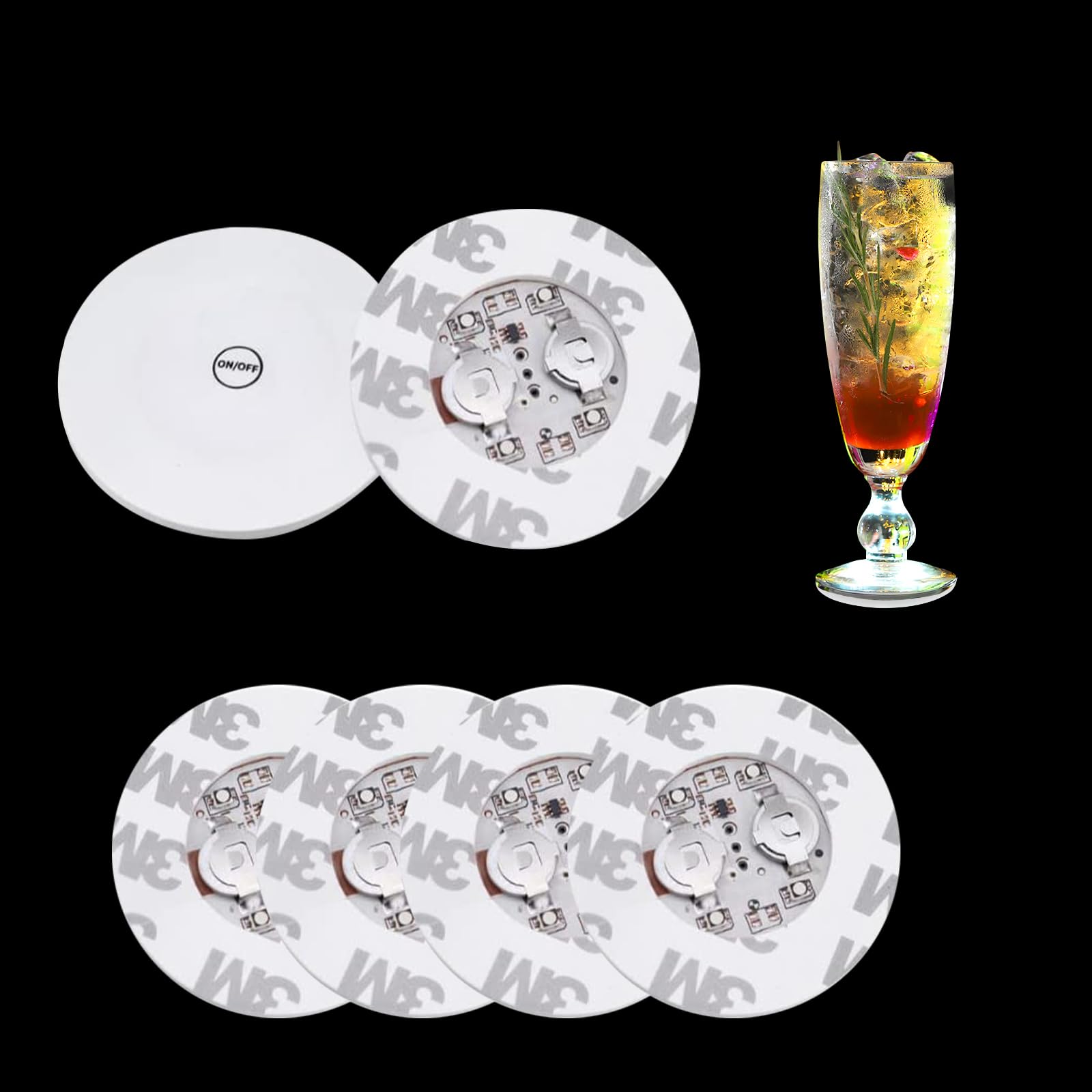 Pack of 6 LED Stickers Mood Lights Cold White Light Self-Adhesive
