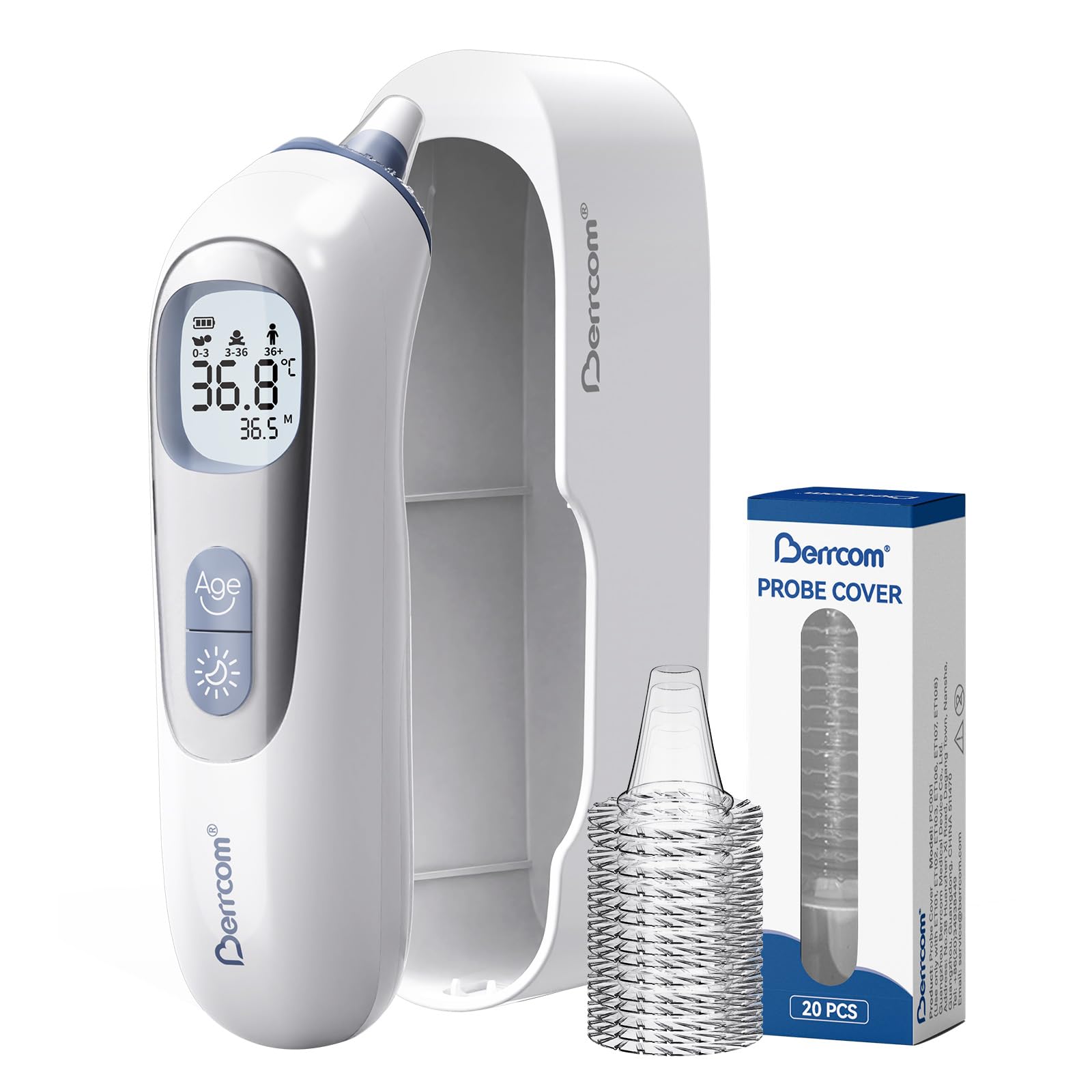 Berrcom Termómetro de Oído Digital con Sonda Precalentada, Lectura Instantánea para Adultos y Bebés