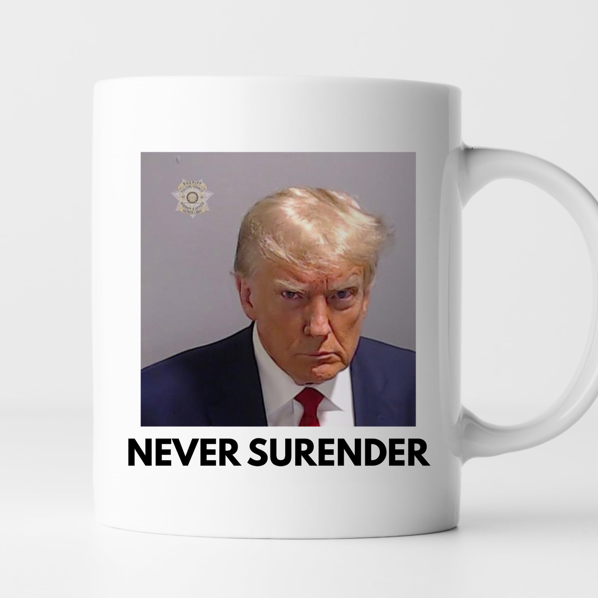 TODOLIA -11Oz- Trump Never Surrender Coffee Mug, Funny Georgia Jail Trump Mugshot Mug, Trump Mug, Trump Prison 2023 Mug, 45 President Trump Mug, Ceramic Glossy Mug Gift For Family, Friends, Coworkers