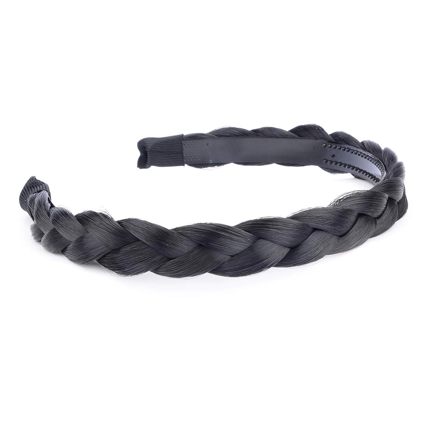 Braided Headband With Teeth Braids Hairband With Tooth Synthetic Hair Band Plaited Hairband For Women (Natural Black)