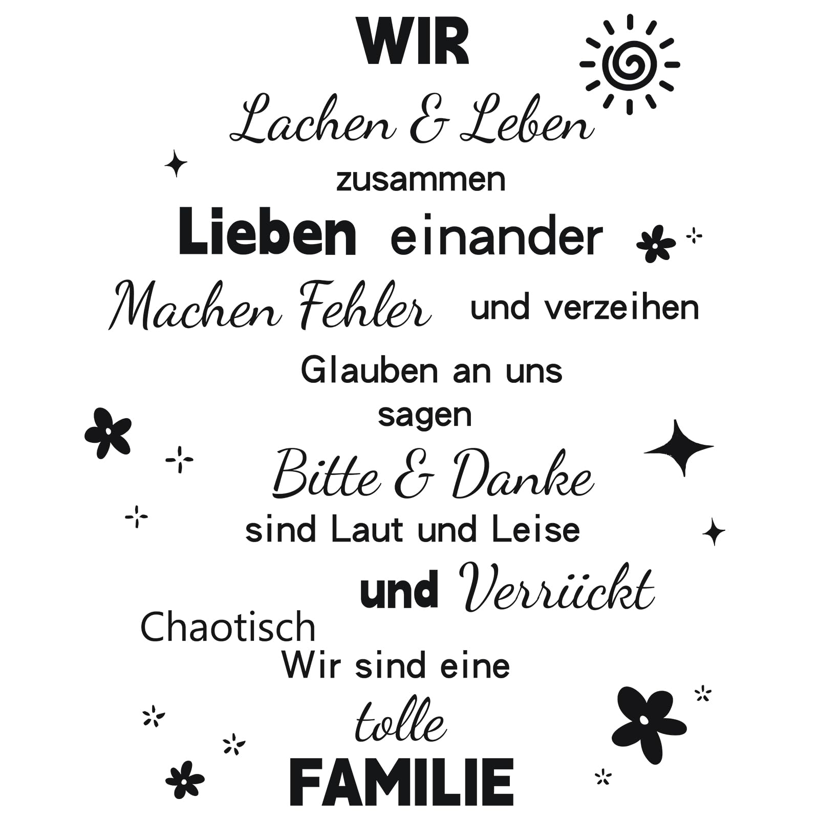 HPNIUB WIR lachen leben zusammen Wandtattoo Familie Wandtattoo Sprüche Zitate Flur Wohnzimmer Aufkleber Selbstklebend Wandaufkleber Wandsticker Wandtatoos