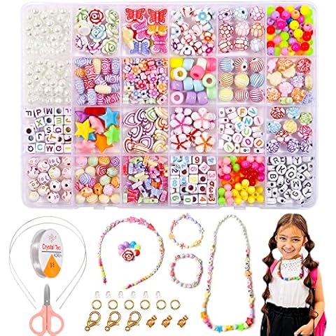Elekin Children DIY Bead Set,Beads Set for Jewellery Making Kids,500+ Alphabet DIY Pop Beads for Kids Necklace Bracelet Ring Making,Art Craft & Jewellery Making Kit for Kids Girls Age 4-15, 24 Types Cover