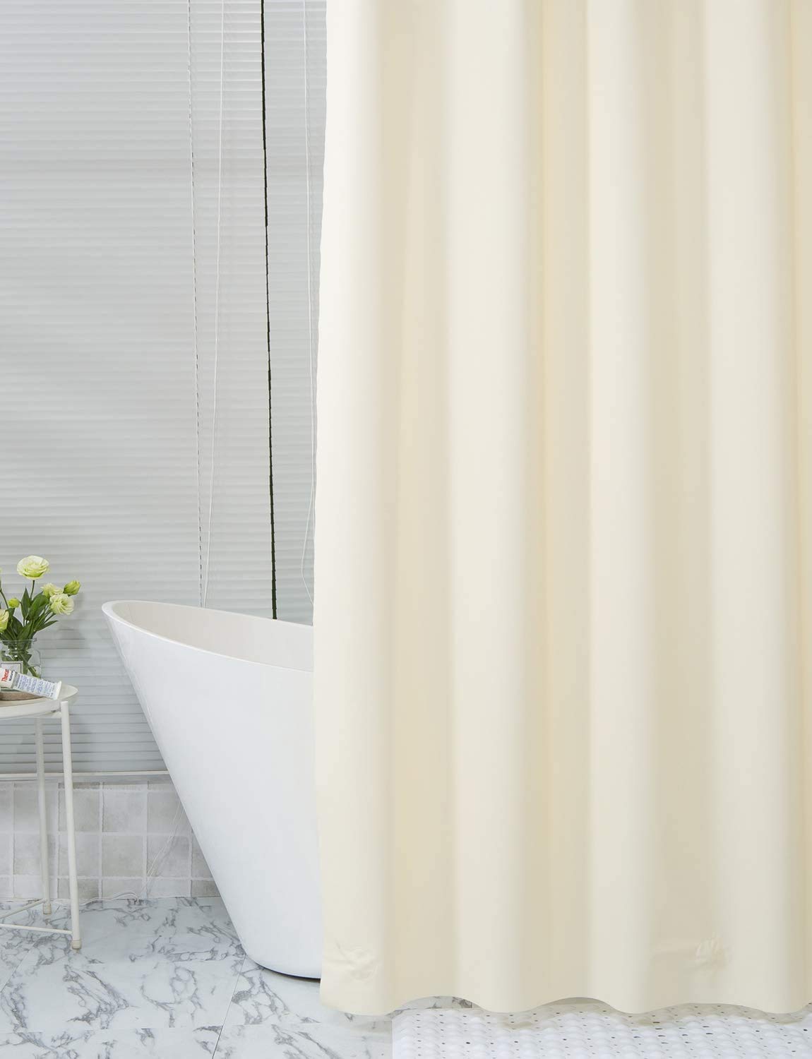 AmazerBath Plastic Shower Curtain Liner, 36 x 72 Inches Beige PEVA Heavy Duty Thick Bathroom Plastic Shower Curtains with Clear Stones and 6 Grommet Holes