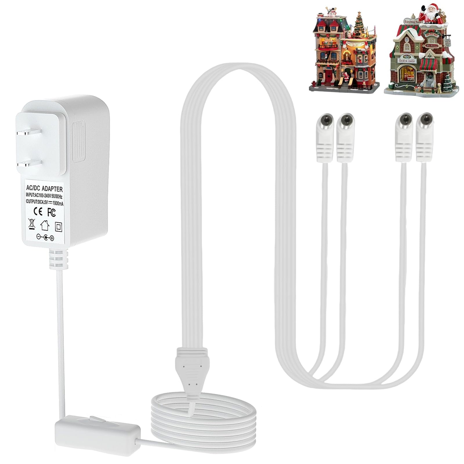 4.5V Power Adapter, for Lemax Christmas Lights and Halloween Lighting Accessories: 64517 74269 74274 674707 74295 84428 44242 94565 94566 94527 94563 94564 44241 (4 Output Connectors)