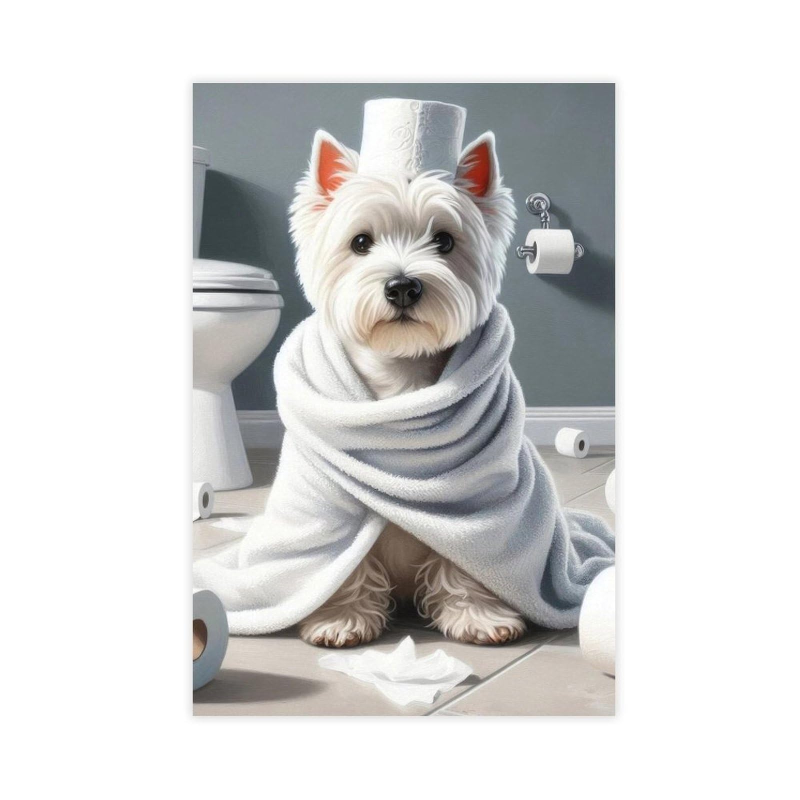 BNCEDJK Westie Funny Bathroom Canvas Poster Wall Art Print Picture Paintings 16x24inch(40x60cm)