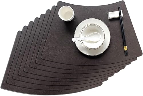 Miniatura 17 de Manteles Individuales Redondos de Mesa de Cuero Lavables, Manteles Individuales de Mesa en Forma de Cuña de Cuero Sintético Grueso Resistente al