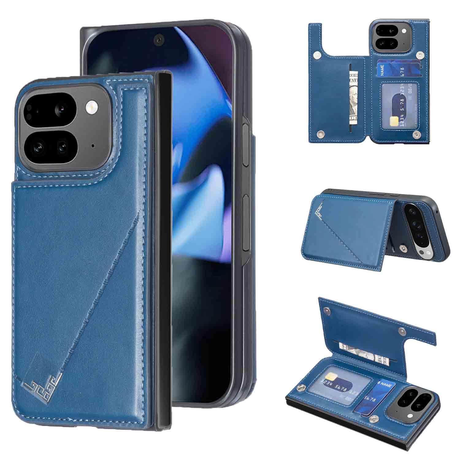 【Anrek】互換性 Google Pixel 10 Pro Fold 用 新型 背面 カードケース（ネイビーブルー) グーグル ピクセル10プロ フォールド スマホケース カード収納 横置き機能 携帯カバー pixel10pro fold BLUE