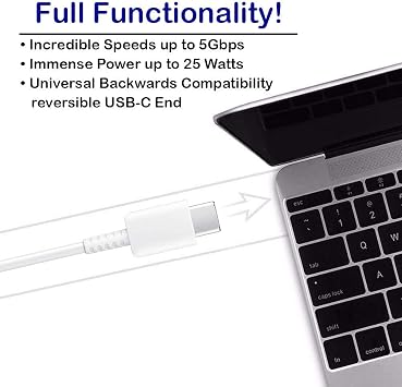 Original 10ft USB-C Cable for Oppo Reno with Fast Charging and Data Transfer. (White / 3Mt)