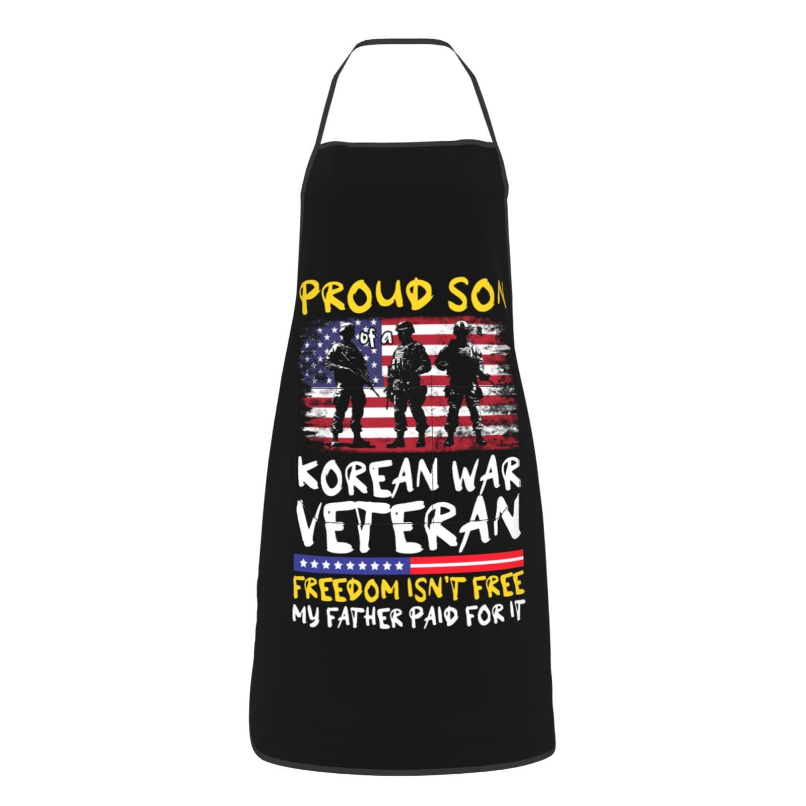 nopicsn Proud Son of a Korean War Veteran Apron for cooking with Pockets Women Men Kitchen Chef Funny Aprons