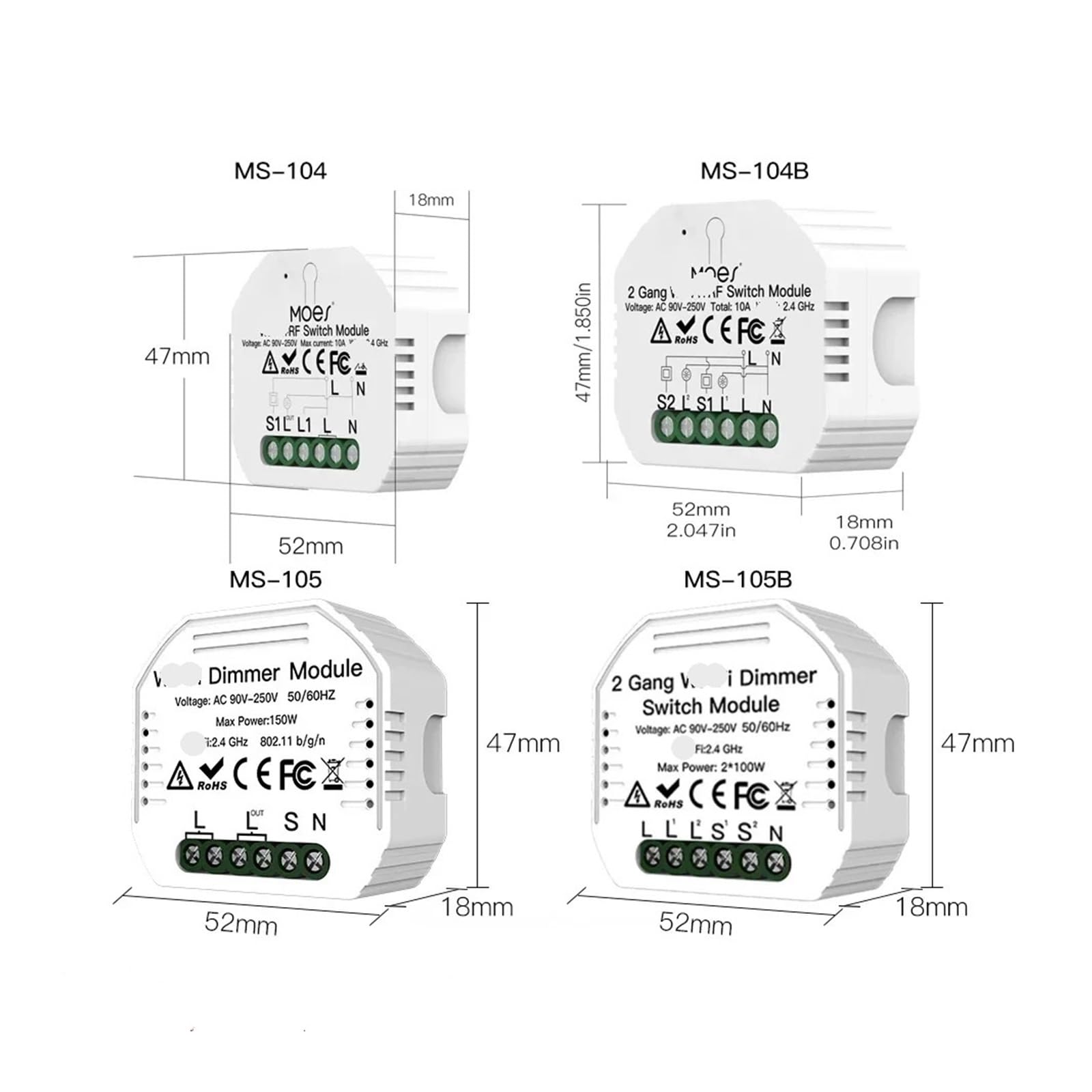 1 módulo de atenuación de luz inteligente/módulo de interruptor 1/2 canal 1/2 grupo(2 Gang Switch)