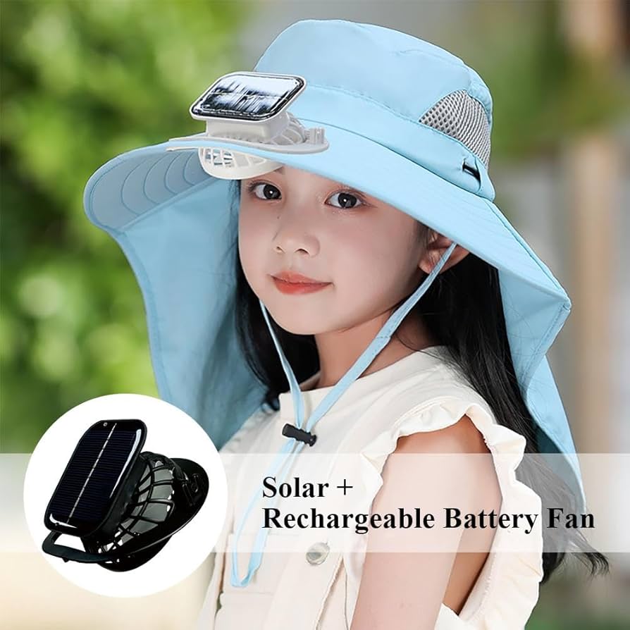 MagiDeal Cute Summer Hat With Fan Built In Sun Visor Fan Hat