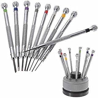 Diy Crafts 12418 7221 0.5mm-2.5mm Glasse Flat Blade Slotted Screwdriver Repair Tools Set, Multicolor, 9 Piece