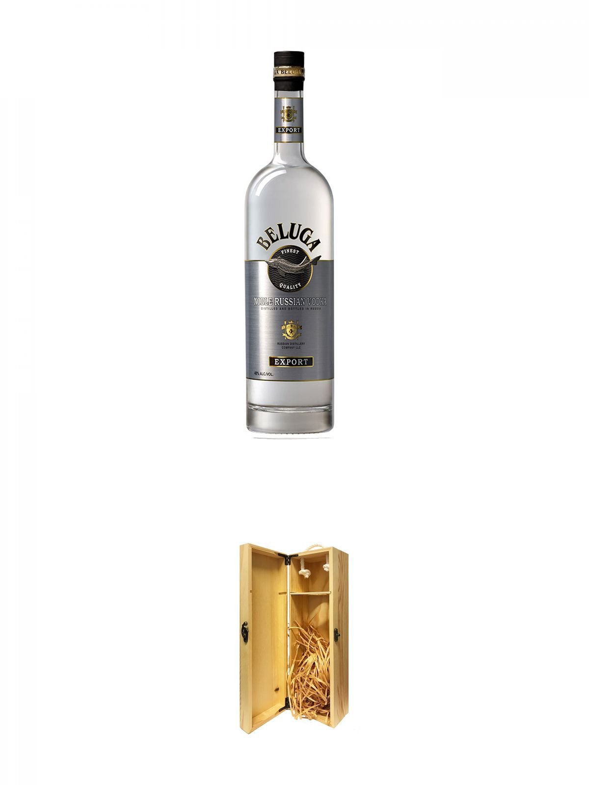 Beluga Noble Russischer Vodka 0,5 Liter + 1a Whisky Holzbox für 1 Flasche mit Hakenverschluss