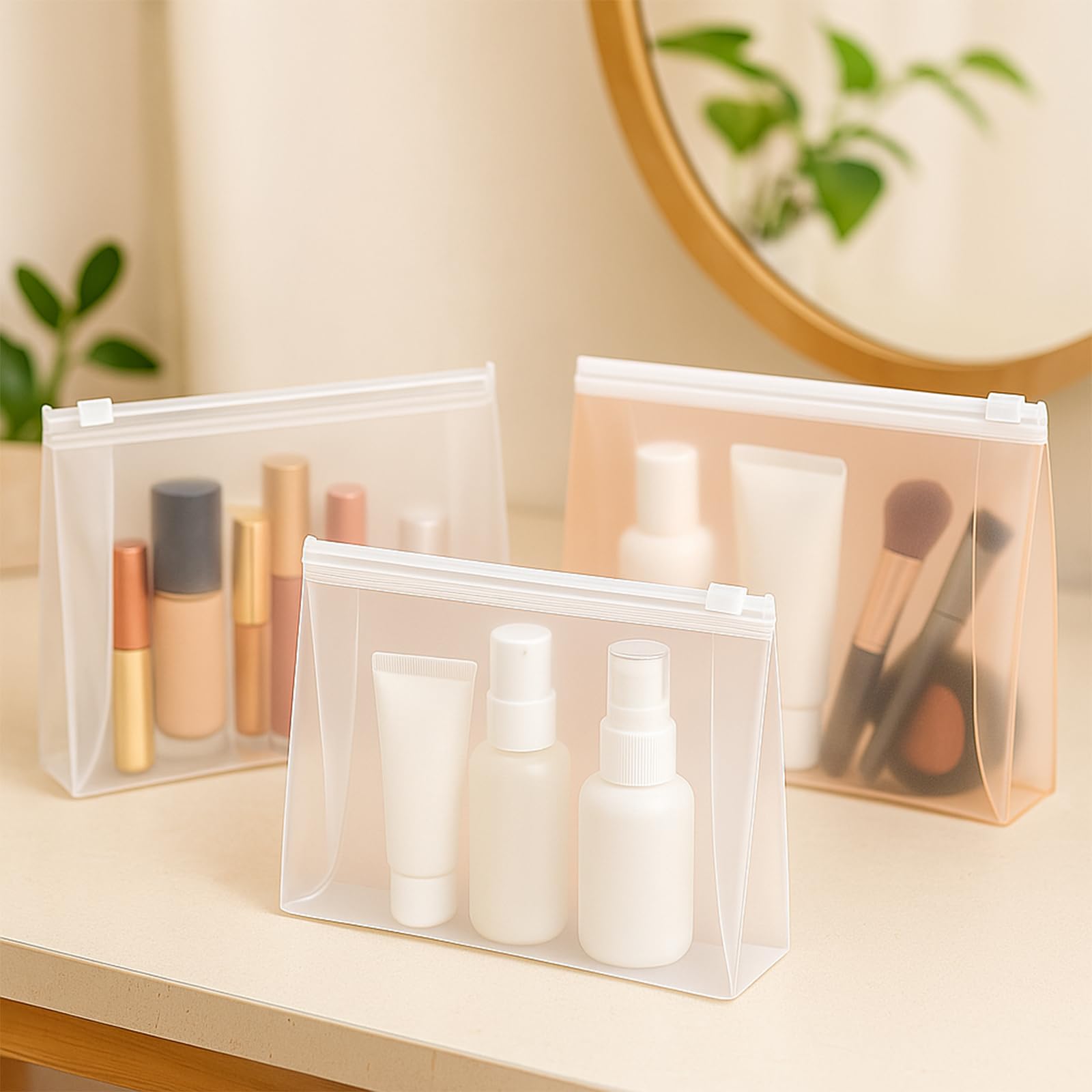 Circloophs Bolsa de maquillaje transparente, paquete de 80 bolsas de cosméticos grandes con cremallera, bolsas de viaje aprobadas por la TSA, bolsas de viaje a granel para artículos de tocador