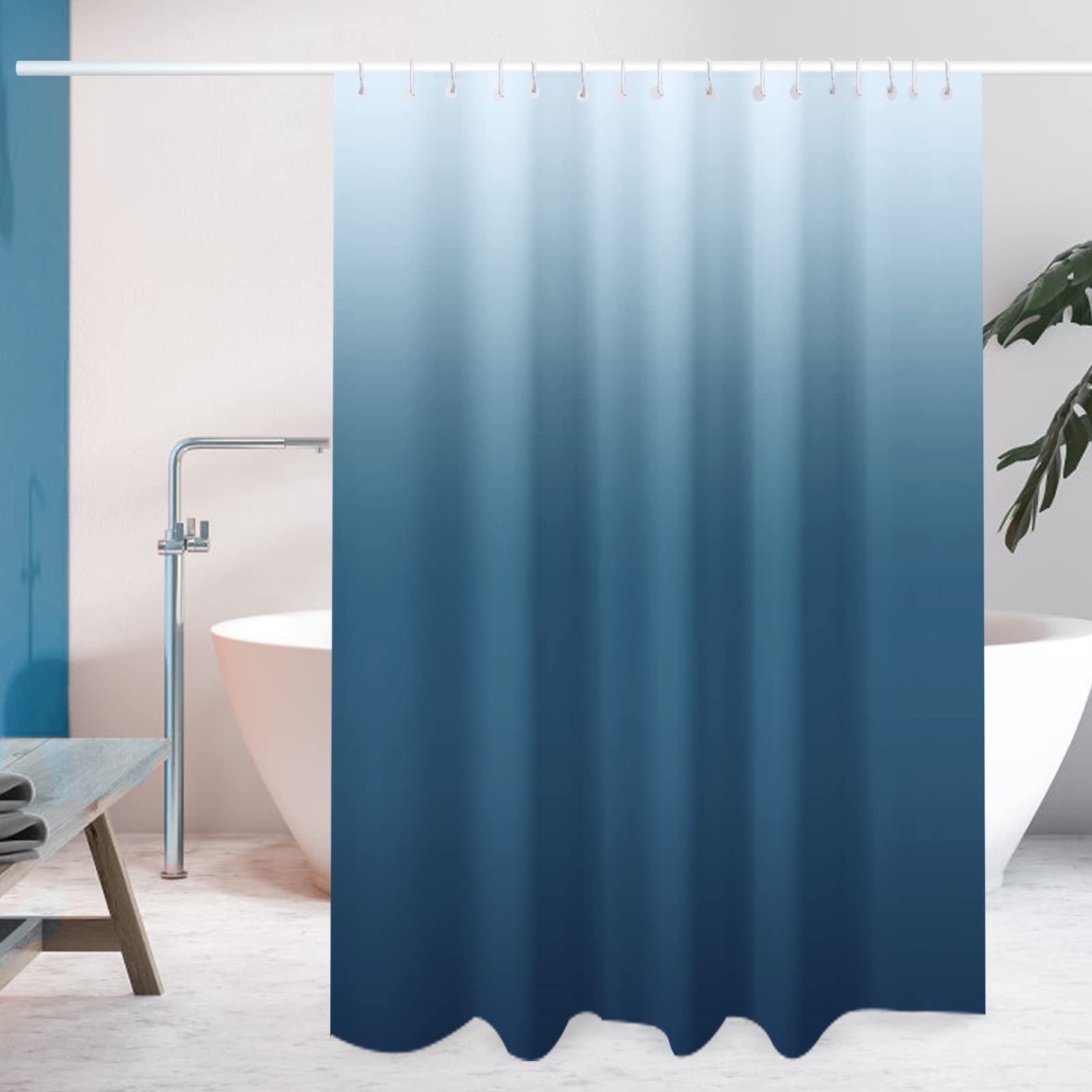 Tenda da doccia sfumata blu con ganci forti, tende da bagno spesse accessori da bagno, 180 x 180 cm (blu scuro)