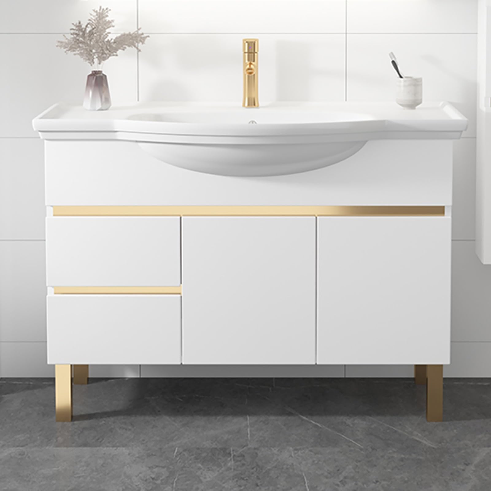 Wäscherei Waschbecken mit Kabinett, Badezimmer Eitelkeit Deluxe Keramik freistehende Utility -Handwaschstation für Zimmer, Versorgungsraum, Garage, Keller, Außen- und Innen-, Zeitgenosse, Zeitgenosse