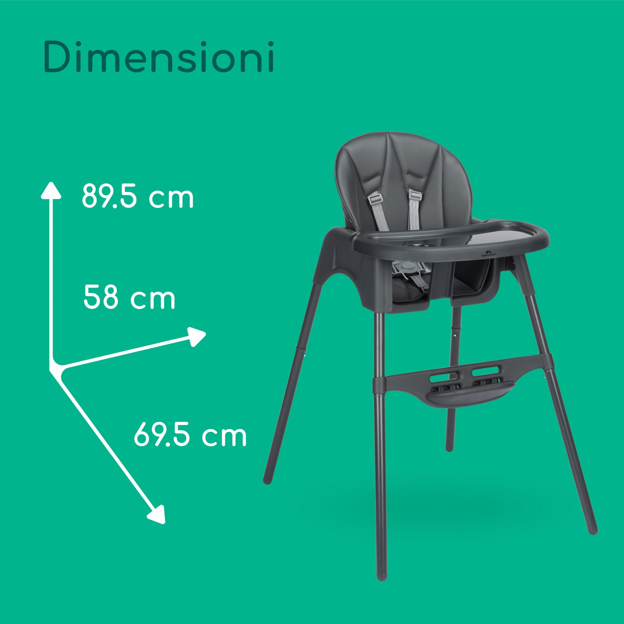 Bebeconfort Meely Plus Seggiolone Pappa 2 in 1, 6 mesi-3 anni, Seggiolone Evolutivo convertibile in Seggiolina per Bambini, Reclinabile 2 Posizioni, Leggero (4 kg), Cuscini imbottiti, Tinted Graphite