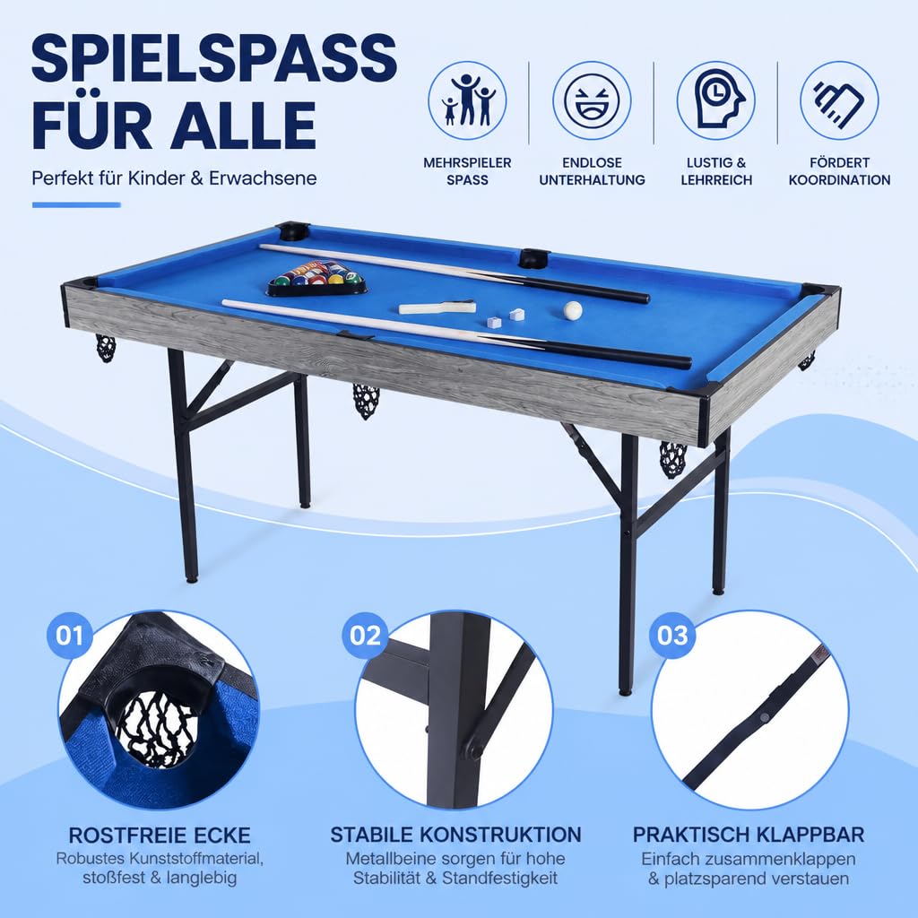 Multifunktions-Spieltisch 5 in 1 Klappbar mit Komplett-Zubehör, Multi-Game Tisch Billard, Tischtennis, Air Hockey, Bowling & Shuffleboard, Platzsparender Indoor Spieltisch für Wohnzimmer