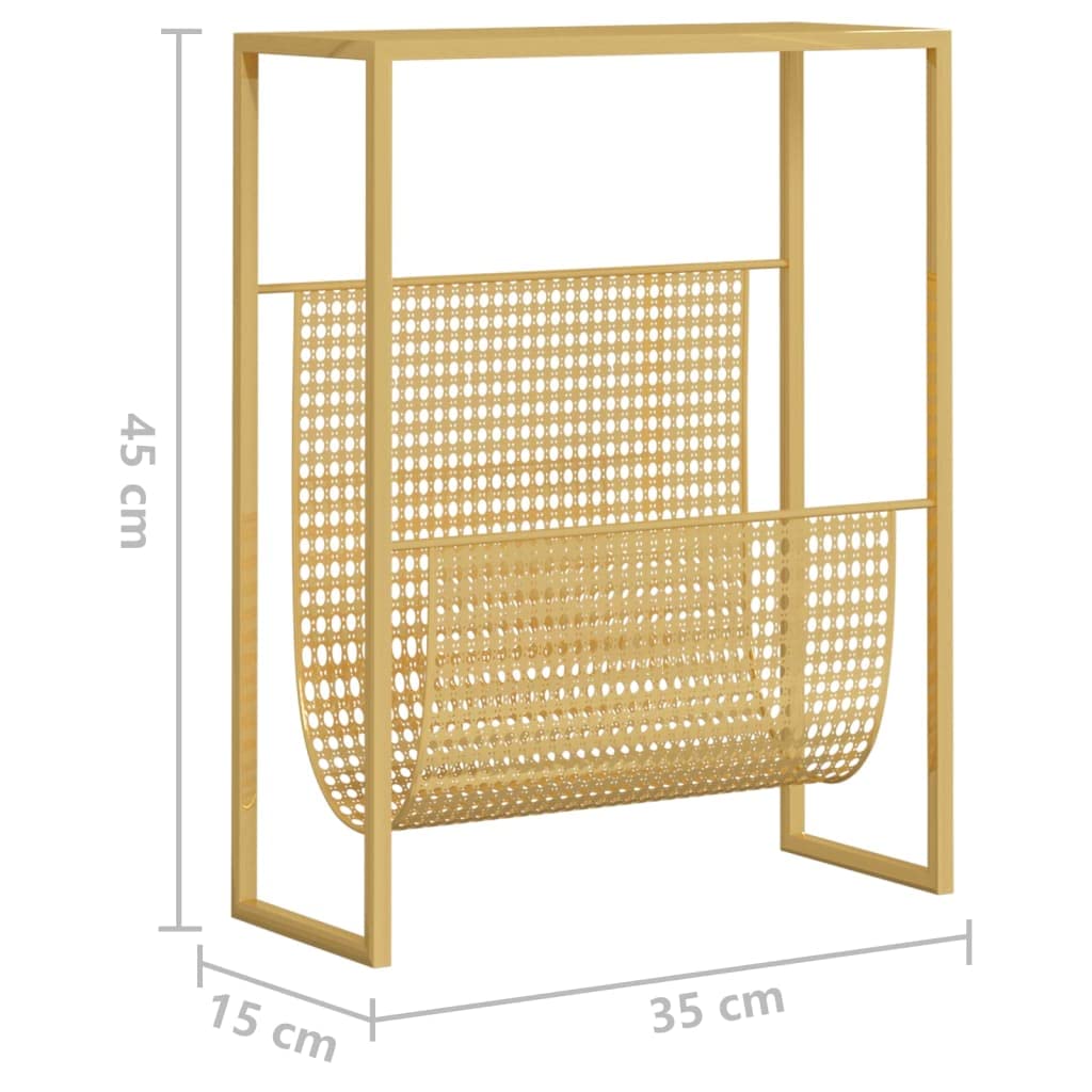 Generisch Stojak na czasopisma Golden 35 x 15 x 45 cm stal | Stabilny, trwały, dużo miejsca na książki, blat stołu do dekoracji, do biura, salonu, sypialni