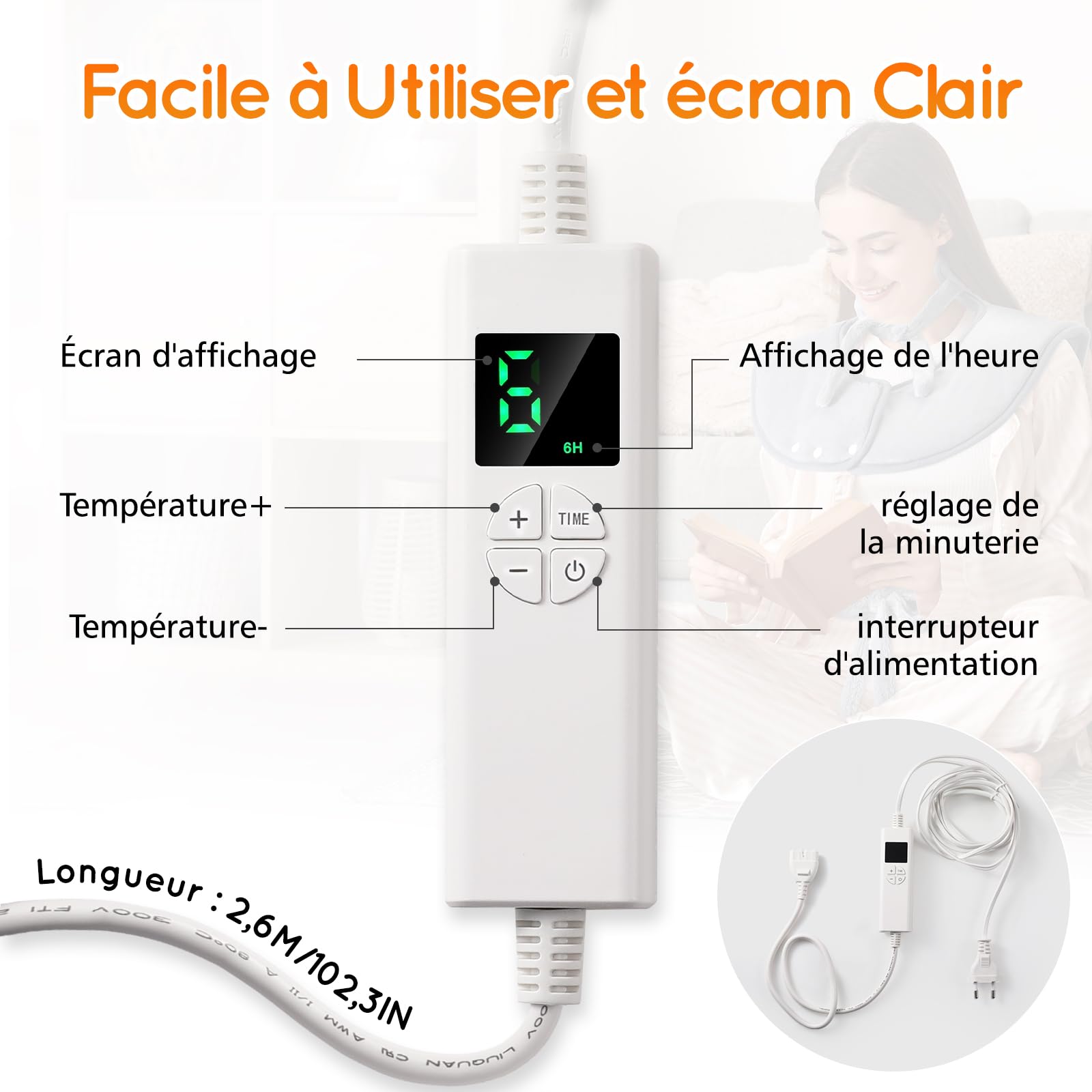 Coussin Chauffant Dos Electrique Epaule Taille et Nuque 61×94CM Gris | Fonction D'ArrêT Automatique, 6 Modes de Chauffage, 4 RéGlages de Minuterie, Chauffage Rapide, Flanelle, Lavable Machine