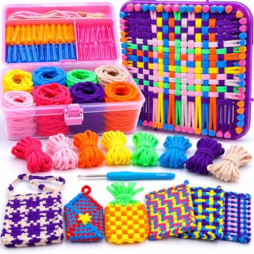 Weaving Loom Kit Toys Crafts - Arts and Crafts for Kids and Adults - Great Birthday Gifts for Girls Ages 6 7 8-12 13 Years Old - Sturdy Frame Potholder Loom Making Kits Portable Box and Craft Loops
